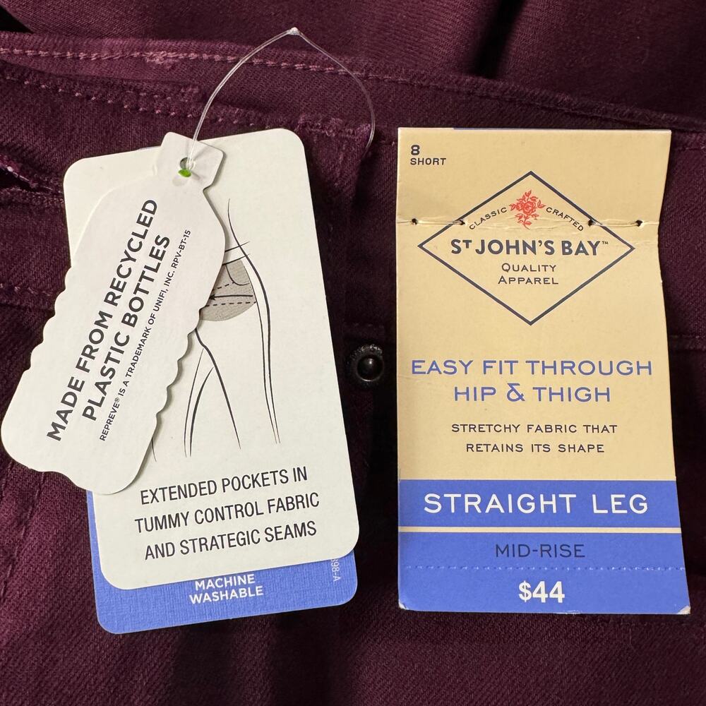 St. John's Bay SZ 8 SHORT Straight Leg Jeans Stretch Mid-Rise Tummy Control New - Picture 6 of 12
